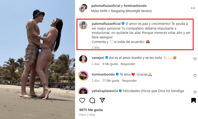 Paloma Fiuza se muestra muy enamorada de Tomi Narbondo.  