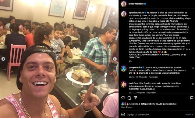 Ignacio Baladán anuncia cierre de su negocio. / Fuente: Instagram