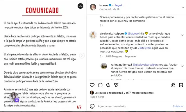 Gisela Valcárcel SE PRONUNCIA luego de que Ethel Pozo fuera VETADA de la Teletón 2026: