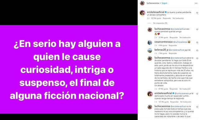Lucho Cáceres y su dardo a Al fondo hay sitio y respuesta a Erick Elera en Instagram.