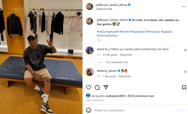 <em> Jefferson Farfán se luce en Miami tras perder apuesta contra Paco Bazán. Captura: Instagram </em>   