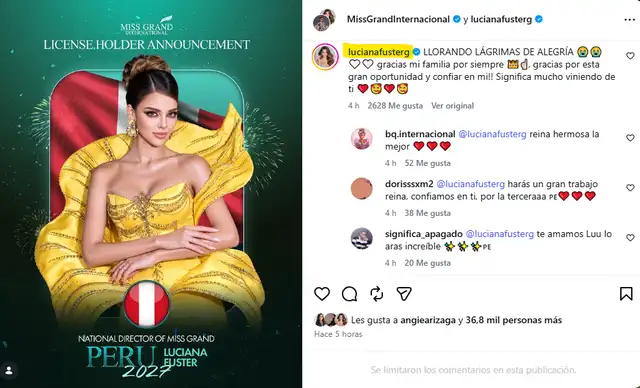 Luciana Fuster es la nueva directora de Miss Grand Perú