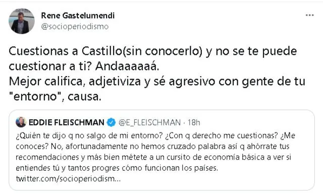René Gastelumendi y su cruce con Eddie Fleischman. | FUENTE: Twitter.   