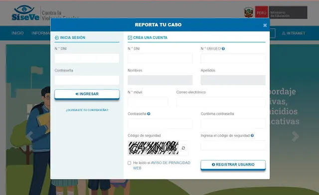  Reportar caso ante la plataforma del Minedu. Crédito: Captura Minedu.   