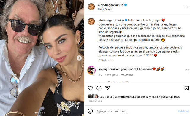 Alondra García Miró dedicó publicación a su papá. Alondra García Miró dedicó publicación a su papá.