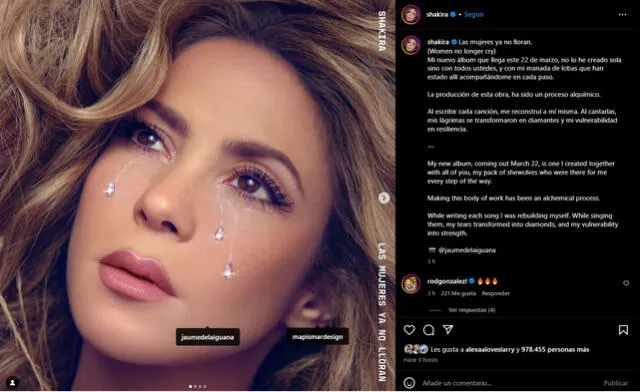 Shakira anunció su nuevo álbum Las mujeres ya no lloran y fecha de lanzamiento en Instagram. 