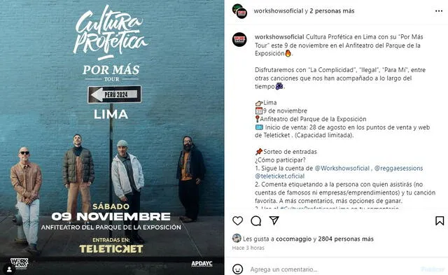 Cultura Profética se presentará en Lima el próximo 9 de noviembre.