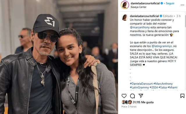 <em>Daniela Darcourt posó junto a Marc Anthony. Captura: Instagram</em>   