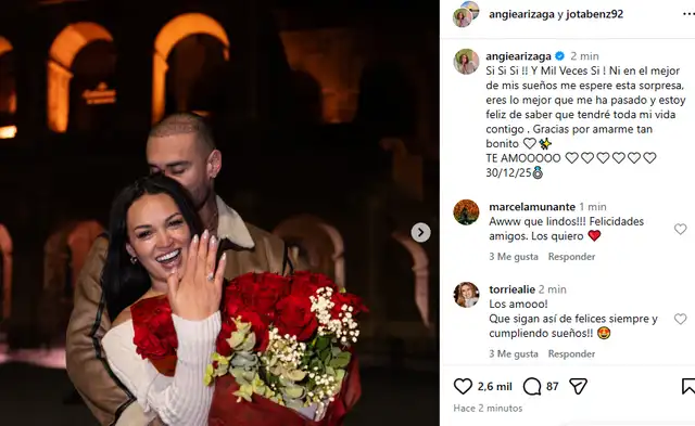 <em>Jota Benz le pidió matrimonio a Angie Arizaga. Captura: Instagram</em>   