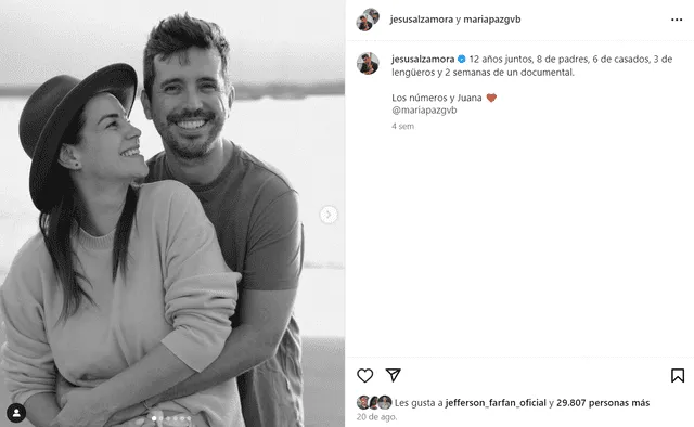 María Paz González y Jesús Alzamora celebraron su 12 aniversario de pareja.