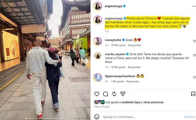 Angie Arizaga y su familia están disfrutando de China-
