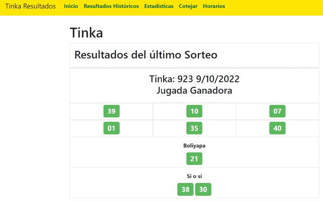  Página de la Tinka permite ver los resultados anteriores. Crédito: Tinka.   
