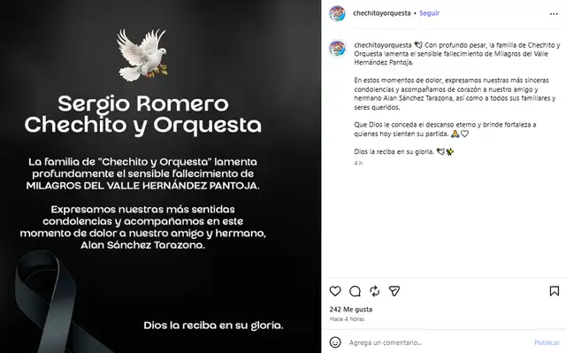 Chechito y su agrupación lamentan un fallecimiento.