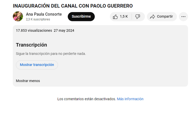 Inauguración del canal de Ana Paula Consorte con entrevista a Paolo Guerrero. Foto: Captura de YouTube/GLR 