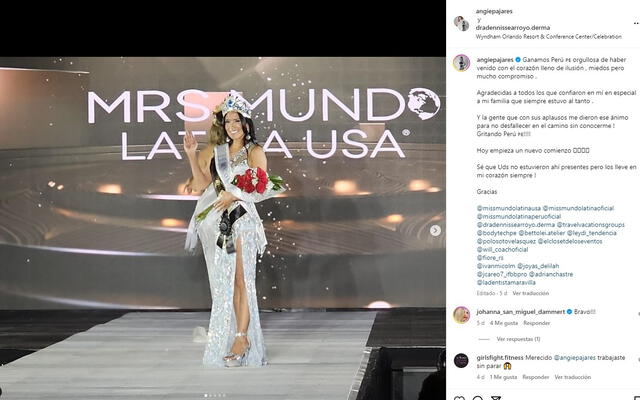 Angie Pajares ganó el Miss Mundo Latina Usa 2024.