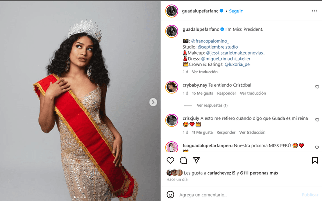 ¿Guadalupe Farfán al Miss Perú? Actriz de 'AFHS' enciende las redes al posar con corona.