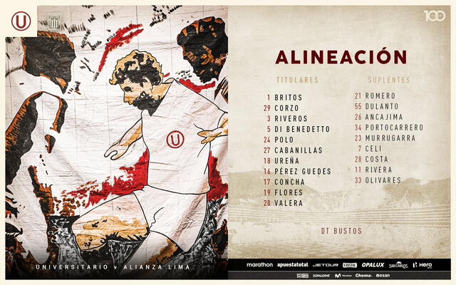 Alineación de Universitario. Foto: X/GLR 