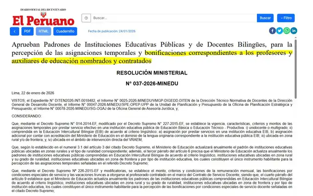 <strong>MINEDU autorizó bonificaciones a maestros</strong> <strong>MINEDU autorizó bonificaciones a maestros</strong>