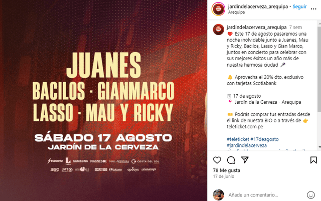 Concierto de Juanes en Arequipa 2024: Entradas, fecha, hora y más detalles del Festival de la Cerveza en la Ciudad Blanca