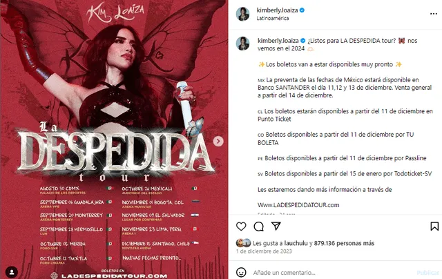 Kim Loaiza en México: Entradas, sedes, fechas y todo lo que debes saber de sus conciertos.