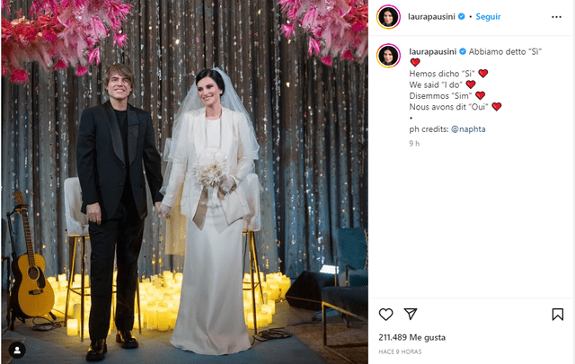 Laura Pausini anunció su matrimonio con Paolo Carta a través de Instagram. 