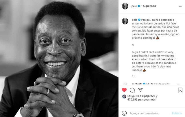 El mensaje de Pelé en sus redes sociales por su estado de salud. | FUENTE: Instagram.   