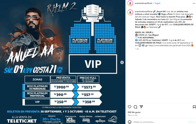 Anuel AA en Perú: Hoy empieza la preventa de entradas con descuentos especiales vía Teleticket.