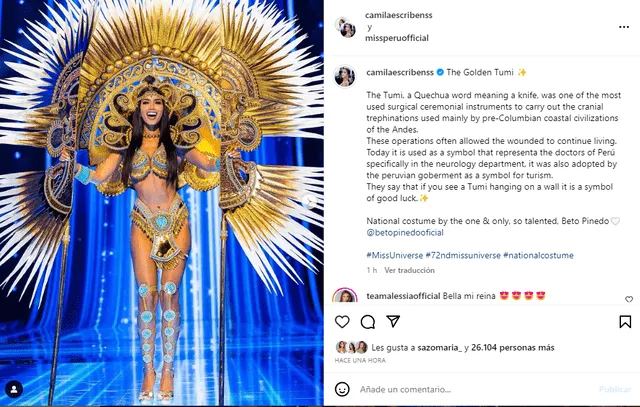 Camila Escribens y su imagen sobre el Miss Universo 2023.