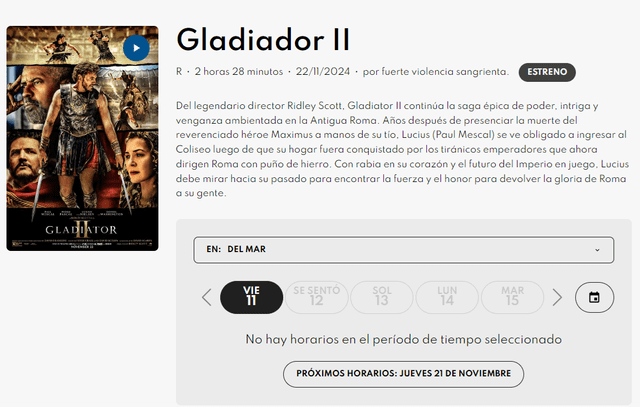 'Gladiador 2' llegará a finales de noviembre a las salas de cine en USA.  