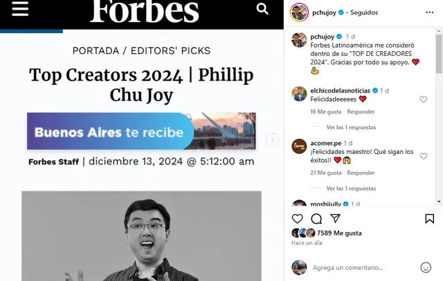 Phillip Chu Joy fue electo en el top de creadores de Forbes. / Fuente: Instagram