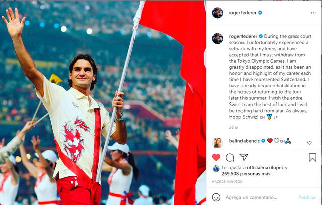 Roger Federer le dijo adiós a los Juegos Olímpicos. | FUENTE: Instagram.   