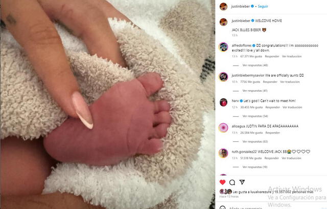 Justin Bieber compartió la primera foto de su bebé.  