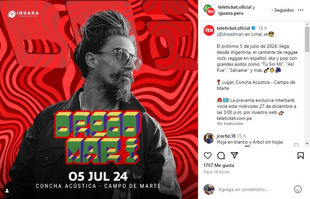 El miércoles 27 de diciembre inicia la preventa para Dread Mar I en Teleticket. 