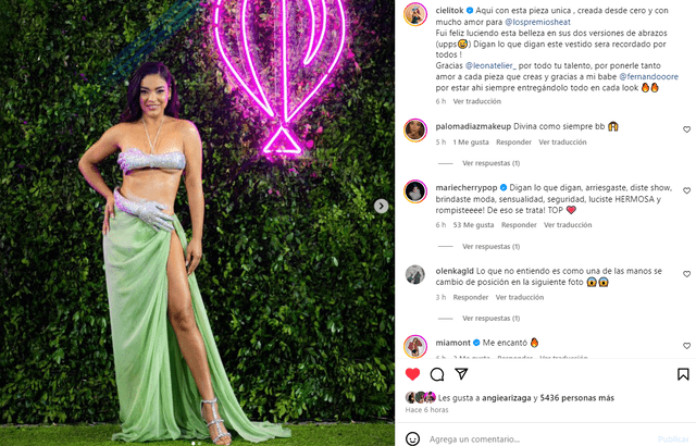 Cielo Torres resalta el vestido que usó en los Premios Heat 2024.  