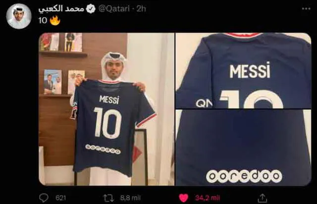 Emir del PSG ya posa con la camiseta de Messi. | FUENTE: Twitter.   