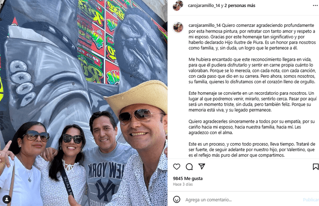 <em>Esposa de Paul Flores agradecida por reconocimiento al cantante. Captura: Instagram</em> <em>Esposa de Paul Flores agradecida por reconocimiento al cantante. Captura: Instagram</em>