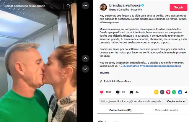 Brenda Carvalho se muestra agradecida con Julinho.