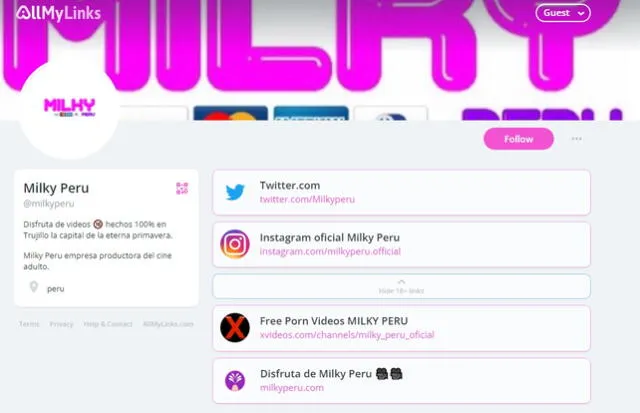  Milky Perú cuenta con su página oficial donde cibernautas pueden ver los videos con previo pago.   