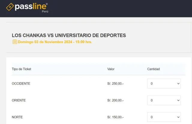 Precios de entradas para el Universitario vs Los Chankas en Andahuaylas. Foto: Captura de pantalla   