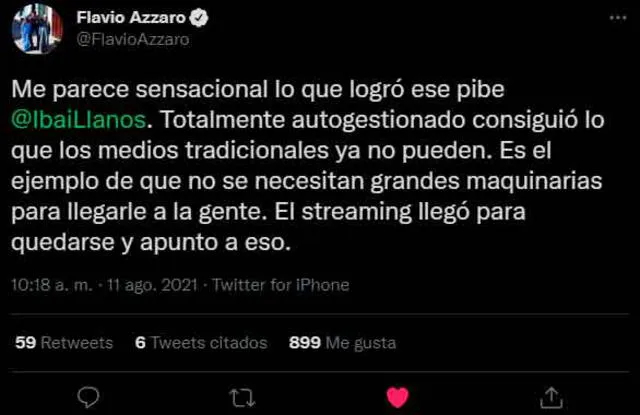 El periodista argentino Flavio Azzaro respaldó a Ibai Llano. | FUENTE: Twitter.   