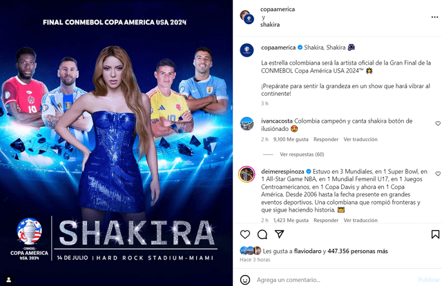 Shakira confirmada en la final de la Copa América 2024: entérate cuándo y a qué hora verla