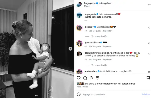 Hugo García se conmueve al ver a su mamá cargando a su bebé.