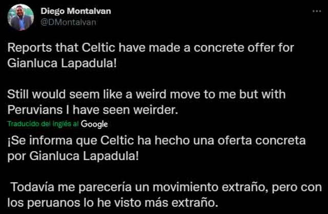Gianluca Lapadula en la mira del Celtic. | FUENTE: Twitter.   