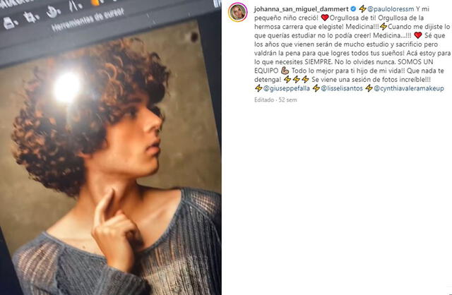 Johanna San Miguel le dedicó un emotivo post a su hijo Paulo Astorga. Foto: Instagram   