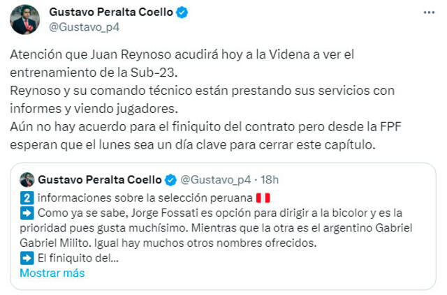 Juan Reynoso todavía cumple con sus roles de entrenador de Perú. / Fuente: "X".   