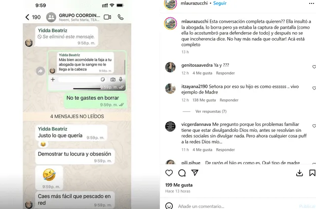  <strong>Los chats que filtró la madre de Julián Zucchi desmintiendo a Yiddá Eslava. </strong>   