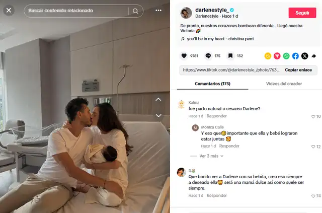 Darlene Rosas se luce con su bebé y su esposo.