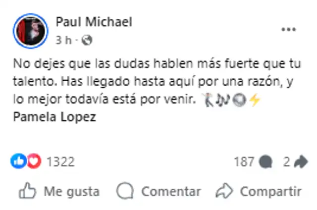 Paul Michael envía positivo mensaje de aliento para Pamela López. Foto: Facebook.   
