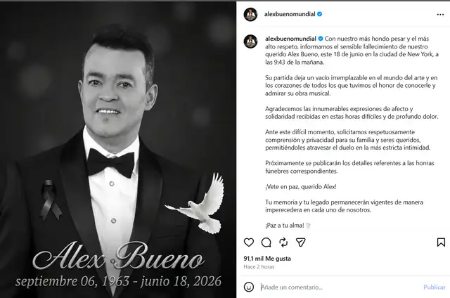 Fallece icónico cantante de salsa y merengue Alex Bueno tras dura lucha contra el cáncer por tumor cerebral Fallece icónico cantante de salsa y merengue Alex Bueno tras dura lucha contra el cáncer por tumor cerebral