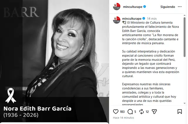 Fallece cantante criolla Edith Barr, la ‘Flor Morena’, leyenda de la música criolla a sus 90 años Fallece cantante criolla Edith Barr, la ‘Flor Morena’, leyenda de la música criolla a sus 90 años